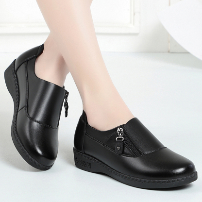 Comfort Women's Loafers & Slip-Ons Zipper Leather Loafers Work Shoes for Women 
