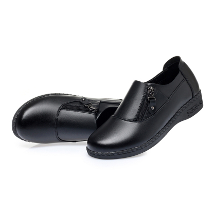 Comfort Women's Loafers & Slip-Ons Zipper Leather Loafers Work Shoes for Women 