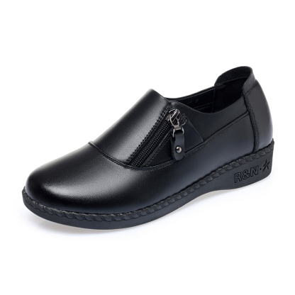 Comfort Women's Loafers & Slip-Ons Zipper Leather Loafers Work Shoes for Women 