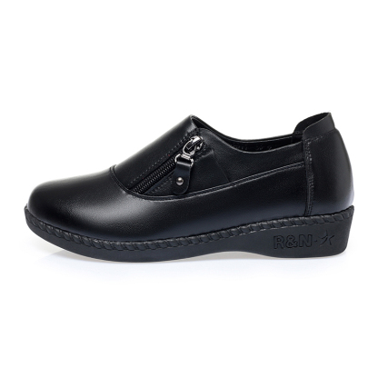 Comfort Women's Loafers & Slip-Ons Zipper Leather Loafers Work Shoes for Women 