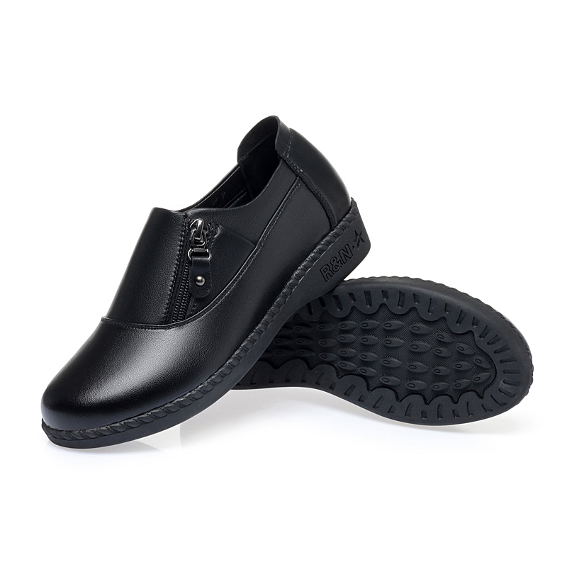 Comfort Women's Loafers & Slip-Ons Zipper Leather Loafers Work Shoes for Women 