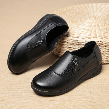 Comfort Women's Loafers & Slip-Ons Zipper Leather Loafers Work Shoes for Women 