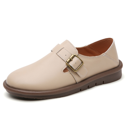 🔥Limited Time Offer 50% OFF🔥Women's Leather Round Toe Belt Buckle Soft Sole Loafers Fashion Casual Comfort Non-Slip Flats Casual Shoes - Proven Plantar Fasciitis, Foot and Heel Pain Relief