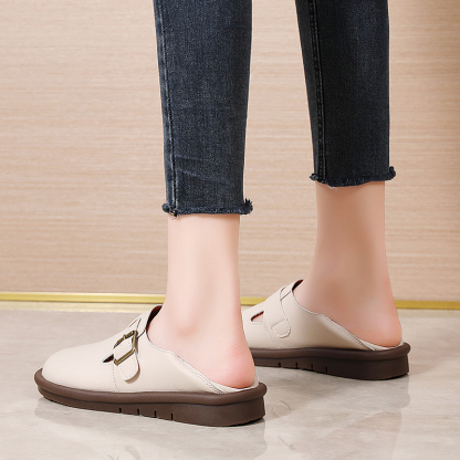 🔥Limited Time Offer 50% OFF🔥Women's Leather Round Toe Belt Buckle Soft Sole Loafers Fashion Casual Comfort Non-Slip Flats Casual Shoes - Proven Plantar Fasciitis, Foot and Heel Pain Relief