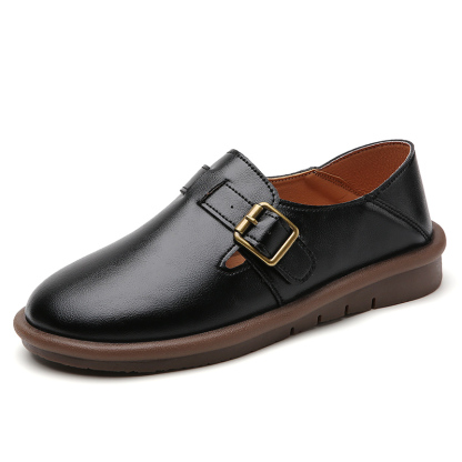 🔥Limited Time Offer 50% OFF🔥Women's Leather Round Toe Belt Buckle Soft Sole Loafers Fashion Casual Comfort Non-Slip Flats Casual Shoes - Proven Plantar Fasciitis, Foot and Heel Pain Relief