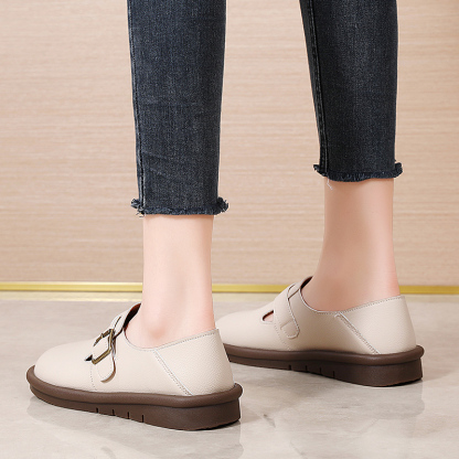 🔥Limited Time Offer 50% OFF🔥Women's Leather Round Toe Belt Buckle Soft Sole Loafers Fashion Casual Comfort Non-Slip Flats Casual Shoes - Proven Plantar Fasciitis, Foot and Heel Pain Relief