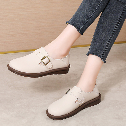 🔥Limited Time Offer 50% OFF🔥Women's Leather Round Toe Belt Buckle Soft Sole Loafers Fashion Casual Comfort Non-Slip Flats Casual Shoes - Proven Plantar Fasciitis, Foot and Heel Pain Relief