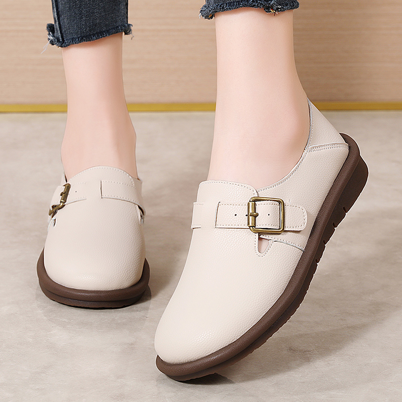 🔥Limited Time Offer 50% OFF🔥Women's Leather Round Toe Belt Buckle Soft Sole Loafers Fashion Casual Comfort Non-Slip Flats Casual Shoes - Proven Plantar Fasciitis, Foot and Heel Pain Relief