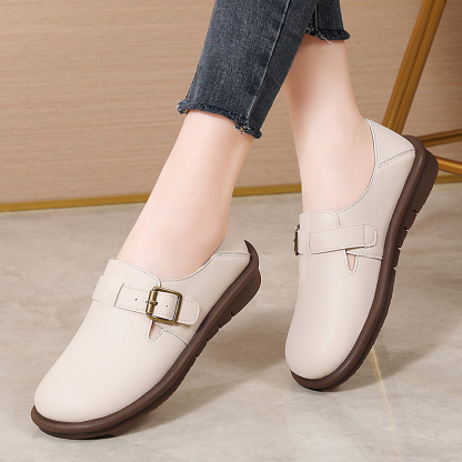 🔥Limited Time Offer 50% OFF🔥Women's Leather Round Toe Belt Buckle Soft Sole Loafers Fashion Casual Comfort Non-Slip Flats Casual Shoes - Proven Plantar Fasciitis, Foot and Heel Pain Relief
