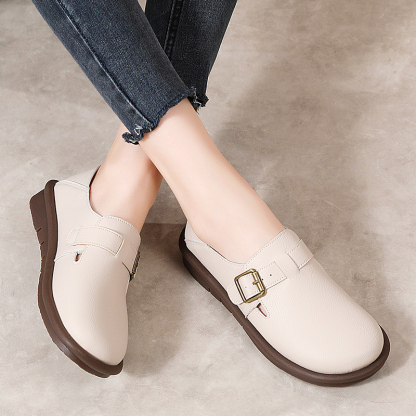 🔥Limited Time Offer 50% OFF🔥Women's Leather Round Toe Belt Buckle Soft Sole Loafers Fashion Casual Comfort Non-Slip Flats Casual Shoes - Proven Plantar Fasciitis, Foot and Heel Pain Relief