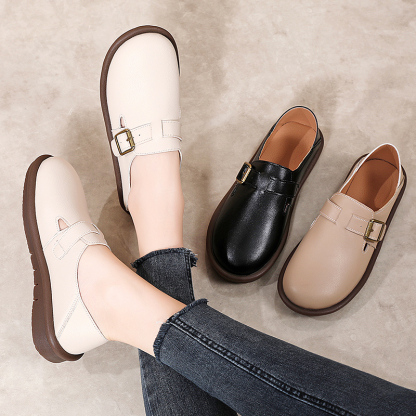 🔥Limited Time Offer 50% OFF🔥Women's Leather Round Toe Belt Buckle Soft Sole Loafers Fashion Casual Comfort Non-Slip Flats Casual Shoes - Proven Plantar Fasciitis, Foot and Heel Pain Relief