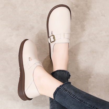 🔥Limited Time Offer 50% OFF🔥Women's Leather Round Toe Belt Buckle Soft Sole Loafers Fashion Casual Comfort Non-Slip Flats Casual Shoes - Proven Plantar Fasciitis, Foot and Heel Pain Relief