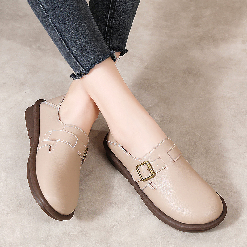 🔥Limited Time Offer 50% OFF🔥Women's Leather Round Toe Belt Buckle Soft Sole Loafers Fashion Casual Comfort Non-Slip Flats Casual Shoes - Proven Plantar Fasciitis, Foot and Heel Pain Relief