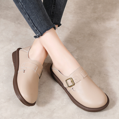 🔥Limited Time Offer 50% OFF🔥Women's Leather Round Toe Belt Buckle Soft Sole Loafers Fashion Casual Comfort Non-Slip Flats Casual Shoes - Proven Plantar Fasciitis, Foot and Heel Pain Relief