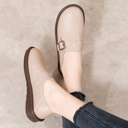 🔥Limited Time Offer 50% OFF🔥Women's Leather Round Toe Belt Buckle Soft Sole Loafers Fashion Casual Comfort Non-Slip Flats Casual Shoes - Proven Plantar Fasciitis, Foot and Heel Pain Relief