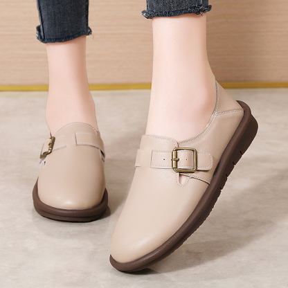 🔥Limited Time Offer 50% OFF🔥Women's Leather Round Toe Belt Buckle Soft Sole Loafers Fashion Casual Comfort Non-Slip Flats Casual Shoes - Proven Plantar Fasciitis, Foot and Heel Pain Relief