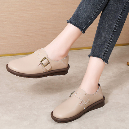 🔥Limited Time Offer 50% OFF🔥Women's Leather Round Toe Belt Buckle Soft Sole Loafers Fashion Casual Comfort Non-Slip Flats Casual Shoes - Proven Plantar Fasciitis, Foot and Heel Pain Relief
