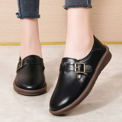 🔥Limited Time Offer 50% OFF🔥Women's Leather Round Toe Belt Buckle Soft Sole Loafers Fashion Casual Comfort Non-Slip Flats Casual Shoes - Proven Plantar Fasciitis, Foot and Heel Pain Relief