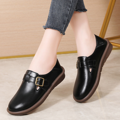 🔥Limited Time Offer 50% OFF🔥Women's Leather Round Toe Belt Buckle Soft Sole Loafers Fashion Casual Comfort Non-Slip Flats Casual Shoes - Proven Plantar Fasciitis, Foot and Heel Pain Relief
