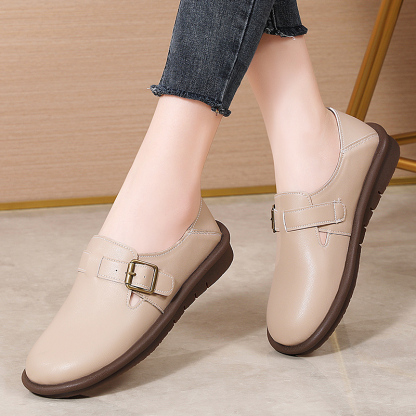 🔥Limited Time Offer 50% OFF🔥Women's Leather Round Toe Belt Buckle Soft Sole Loafers Fashion Casual Comfort Non-Slip Flats Casual Shoes - Proven Plantar Fasciitis, Foot and Heel Pain Relief