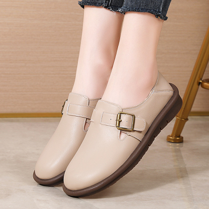 🔥Limited Time Offer 50% OFF🔥Women's Leather Round Toe Belt Buckle Soft Sole Loafers Fashion Casual Comfort Non-Slip Flats Casual Shoes - Proven Plantar Fasciitis, Foot and Heel Pain Relief