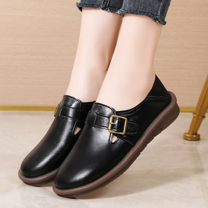 🔥Limited Time Offer 50% OFF🔥Women's Leather Round Toe Belt Buckle Soft Sole Loafers Fashion Casual Comfort Non-Slip Flats Casual Shoes - Proven Plantar Fasciitis, Foot and Heel Pain Relief