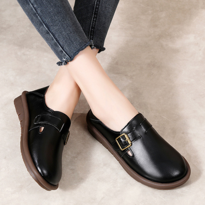 🔥Limited Time Offer 50% OFF🔥Women's Leather Round Toe Belt Buckle Soft Sole Loafers Fashion Casual Comfort Non-Slip Flats Casual Shoes - Proven Plantar Fasciitis, Foot and Heel Pain Relief