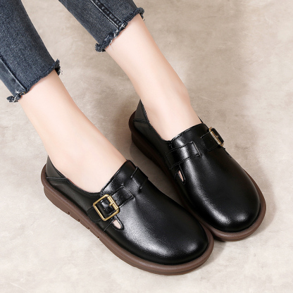 🔥Limited Time Offer 50% OFF🔥Women's Leather Round Toe Belt Buckle Soft Sole Loafers Fashion Casual Comfort Non-Slip Flats Casual Shoes - Proven Plantar Fasciitis, Foot and Heel Pain Relief