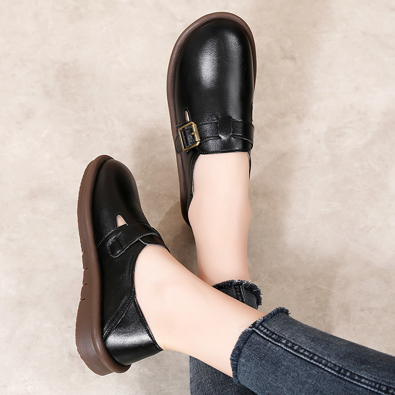 🔥Limited Time Offer 50% OFF🔥Women's Leather Round Toe Belt Buckle Soft Sole Loafers Fashion Casual Comfort Non-Slip Flats Casual Shoes - Proven Plantar Fasciitis, Foot and Heel Pain Relief