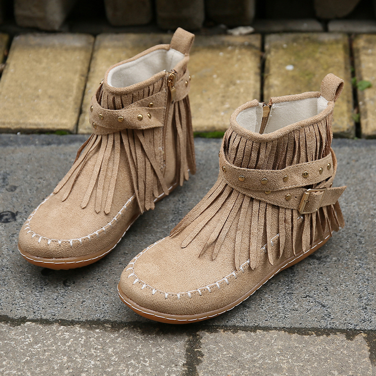 ⏰Promotion - 70% OFF🔥Women's Casual Tassel Faux Suede Round Toe Zipper Non-slip Boots - Proven Plantar Fasciitis, Foot and Heel Pain Relief