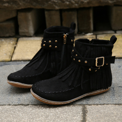 ⏰Promotion - 70% OFF🔥Women's Casual Tassel Faux Suede Round Toe Zipper Non-slip Boots - Proven Plantar Fasciitis, Foot and Heel Pain Relief