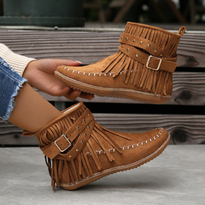 ⏰Promotion - 70% OFF🔥Women's Casual Tassel Faux Suede Round Toe Zipper Non-slip Boots - Proven Plantar Fasciitis, Foot and Heel Pain Relief