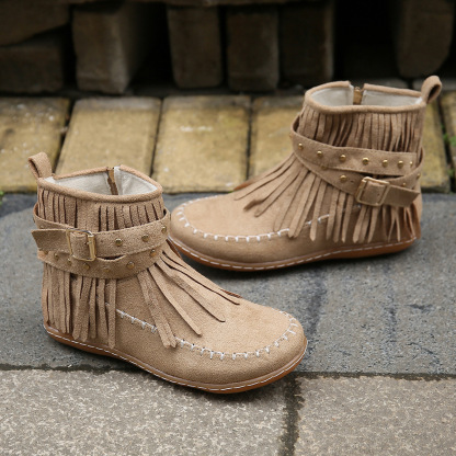⏰Promotion - 70% OFF🔥Women's Casual Tassel Faux Suede Round Toe Zipper Non-slip Boots - Proven Plantar Fasciitis, Foot and Heel Pain Relief