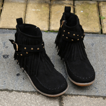 ⏰Promotion - 70% OFF🔥Women's Casual Tassel Faux Suede Round Toe Zipper Non-slip Boots - Proven Plantar Fasciitis, Foot and Heel Pain Relief