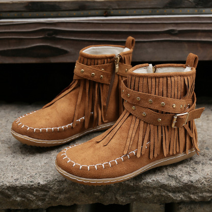 ⏰Promotion - 70% OFF🔥Women's Casual Tassel Faux Suede Round Toe Zipper Non-slip Boots - Proven Plantar Fasciitis, Foot and Heel Pain Relief