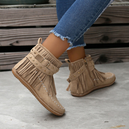 ⏰Promotion - 70% OFF🔥Women's Casual Tassel Faux Suede Round Toe Zipper Non-slip Boots - Proven Plantar Fasciitis, Foot and Heel Pain Relief