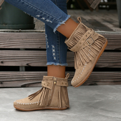 ⏰Promotion - 70% OFF🔥Women's Casual Tassel Faux Suede Round Toe Zipper Non-slip Boots - Proven Plantar Fasciitis, Foot and Heel Pain Relief