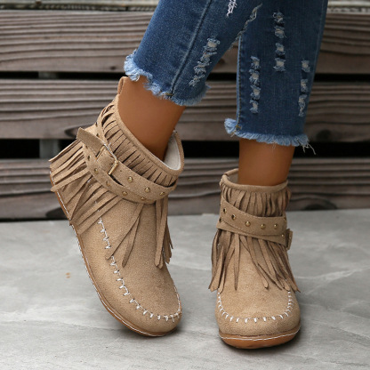 ⏰Promotion - 70% OFF🔥Women's Casual Tassel Faux Suede Round Toe Zipper Non-slip Boots - Proven Plantar Fasciitis, Foot and Heel Pain Relief