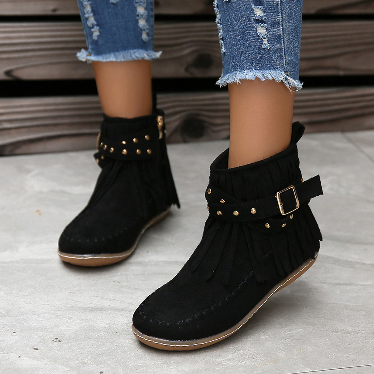 ⏰Promotion - 70% OFF🔥Women's Casual Tassel Faux Suede Round Toe Zipper Non-slip Boots - Proven Plantar Fasciitis, Foot and Heel Pain Relief