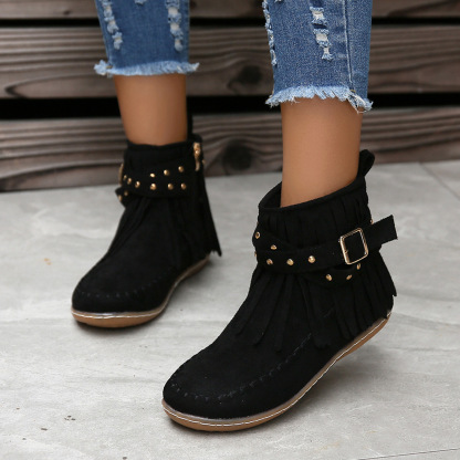 ⏰Promotion - 70% OFF🔥Women's Casual Tassel Faux Suede Round Toe Zipper Non-slip Boots - Proven Plantar Fasciitis, Foot and Heel Pain Relief