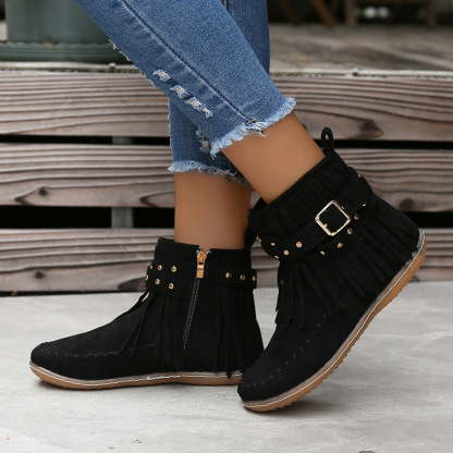 ⏰Promotion - 70% OFF🔥Women's Casual Tassel Faux Suede Round Toe Zipper Non-slip Boots - Proven Plantar Fasciitis, Foot and Heel Pain Relief