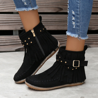 ⏰Promotion - 70% OFF🔥Women's Casual Tassel Faux Suede Round Toe Zipper Non-slip Boots - Proven Plantar Fasciitis, Foot and Heel Pain Relief