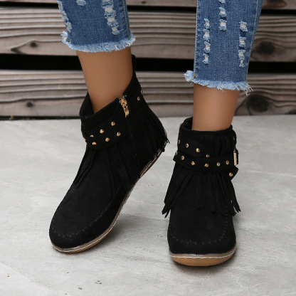⏰Promotion - 70% OFF🔥Women's Casual Tassel Faux Suede Round Toe Zipper Non-slip Boots - Proven Plantar Fasciitis, Foot and Heel Pain Relief
