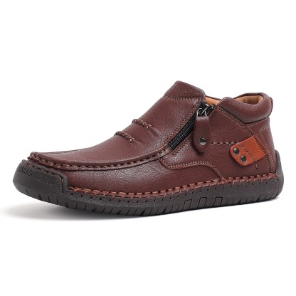 ⏰Last Day! 70% OFF 🔥Men's Handmade Leather Boots with Arch Support & Wide Toe Box | Easy Zip Design