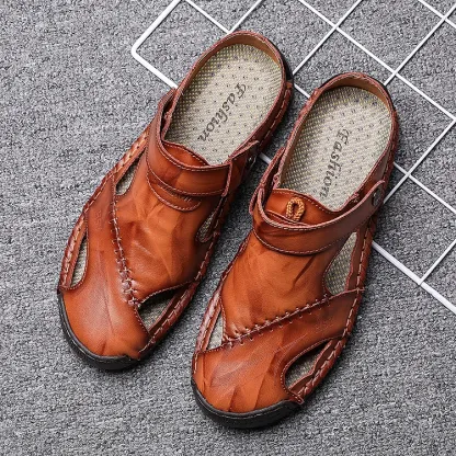 🔥On This Week Sale 70% OFF🔥Mens Casual Comfy Leather Slip On Sandals, Comfy Orthopedic Walking Shoes