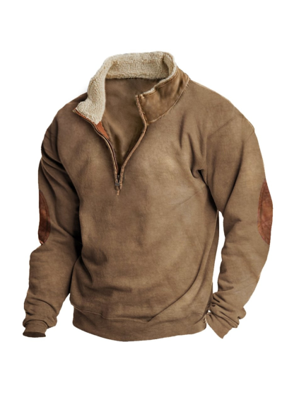 Men's Stand Collar Half Zip Crew Neck Sweatshirt