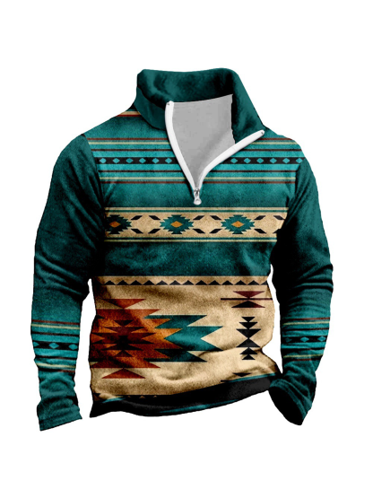 Men's Stand Collar Half Zip Crew Neck Sweatshirt