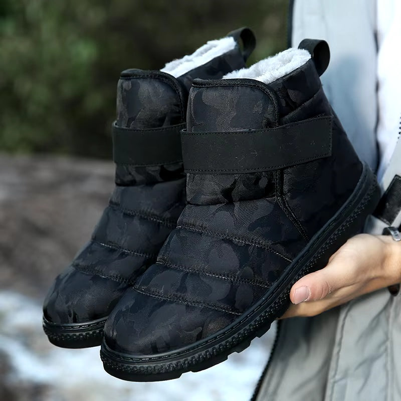 (⏰Limited Time 70% Discount Event) Men's 2024 Winter New Warm Waterproof Non-Slip Puncture-Resistant Velcro Slip-On Snow Boots Ankle Support Orthopedic Wide Toe Arch Support Cotton Shoes