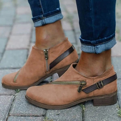 🎁Hot Sale 50% OFF⏳Women Casual Retro Round Toe Low Heel Zipper Boots - Proven Plantar Fasciitis, Foot and Heel Pain Relief