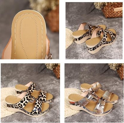 🎁Spring Sale 50% OFF⏳2025 New Leopard Leather Wedge Soft Sole Sandals - Ergonomically Designed To Relieve Foot Pressure